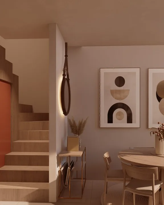 Golden Visa property in Piraeus, Athens: an open dining area beside the staircase
