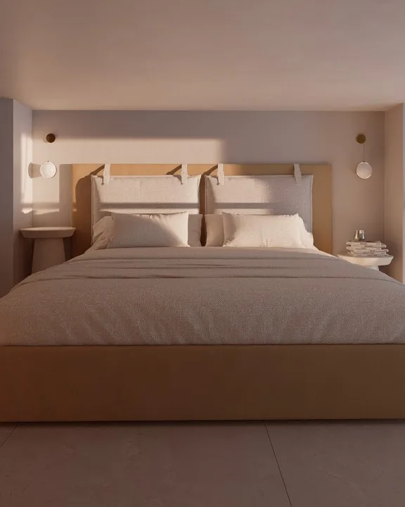 Golden Visa property in Piraeus, Athens: a calm bedroom on the mezzanine